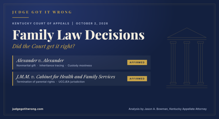 Kentucky Court of Appeals family law decisions released October 2, 2026