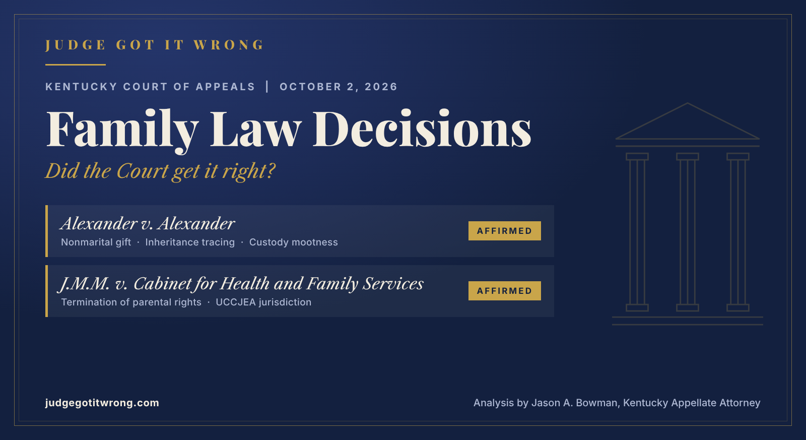 Kentucky Court of Appeals family law decisions released October 2, 2026